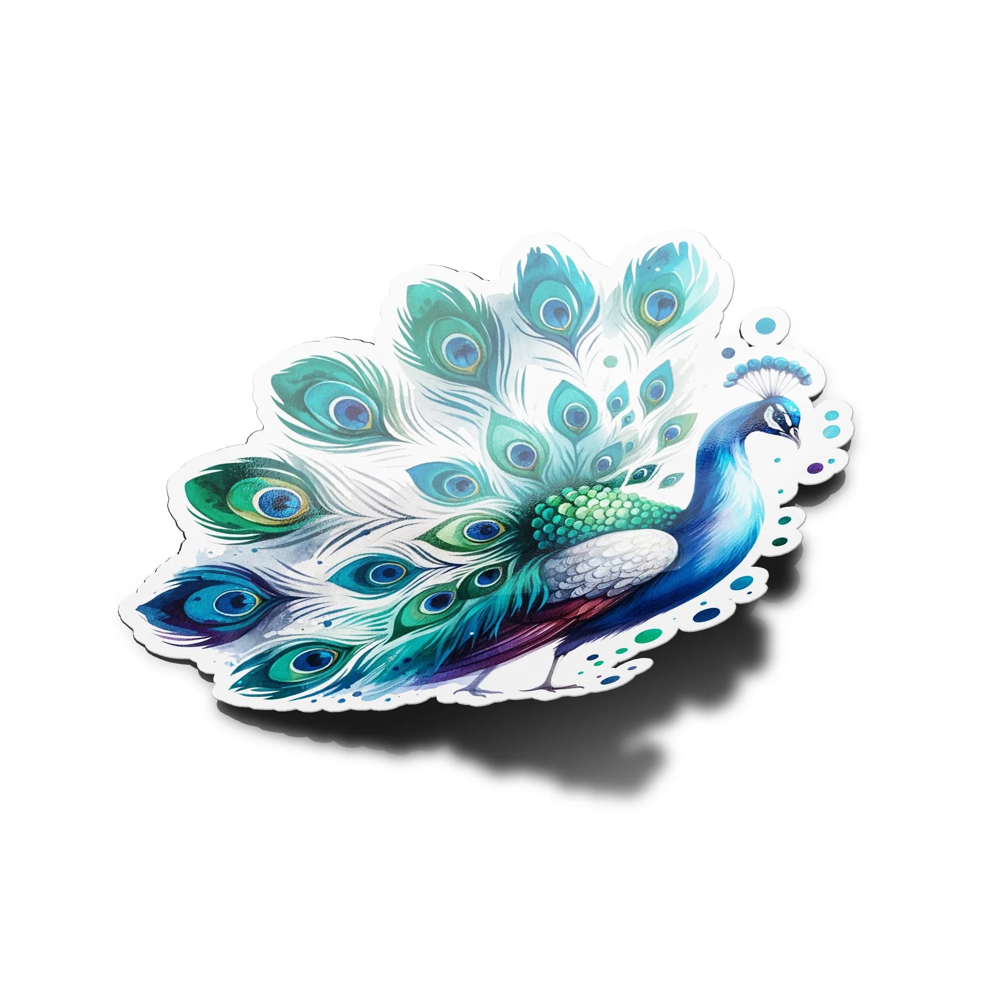 Sticker Vinyle Paon Aquarelle - Autocollant Découpé à la Forme, Résistant à l'Eau et aux UV, Plumes Colorées