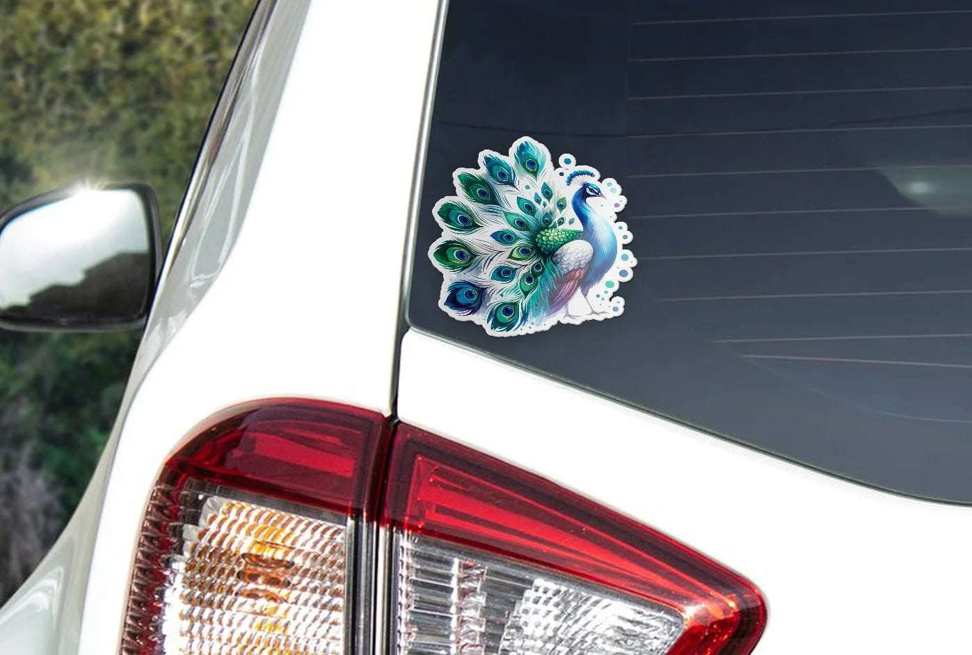 Sticker Vinyle Paon Aquarelle - Autocollant Découpé à la Forme, Résistant à l'Eau et aux UV, Plumes Colorées