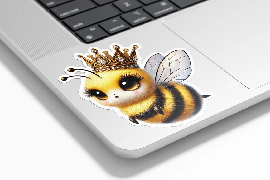Sticker vinyle Abeille Reine mignonne - Autocollant résistant eau et UV - Abeille adorable avec couronne