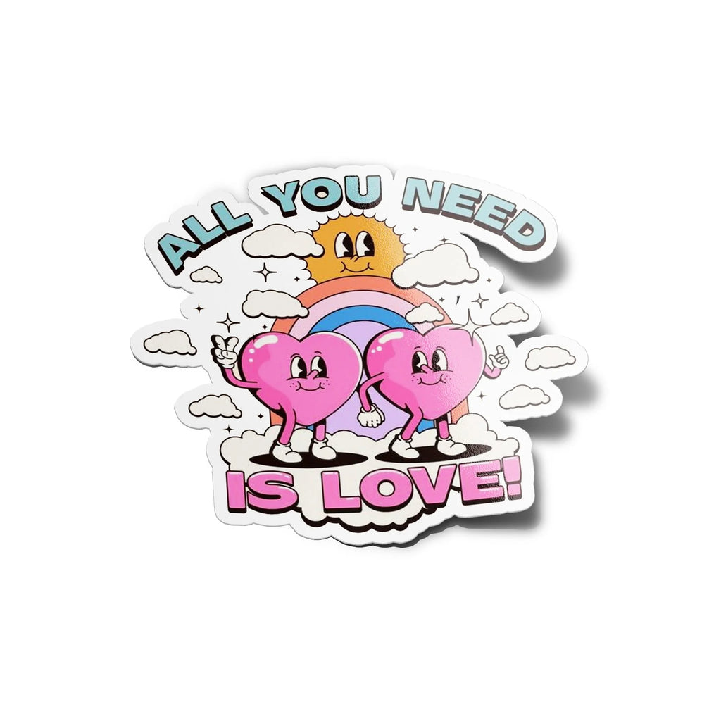 Sticker Vinyle "All You Need Is Love" - Autocollant Coeurs et Arc-en-Ciel Résistant Eau et UV - Décoration Positive
