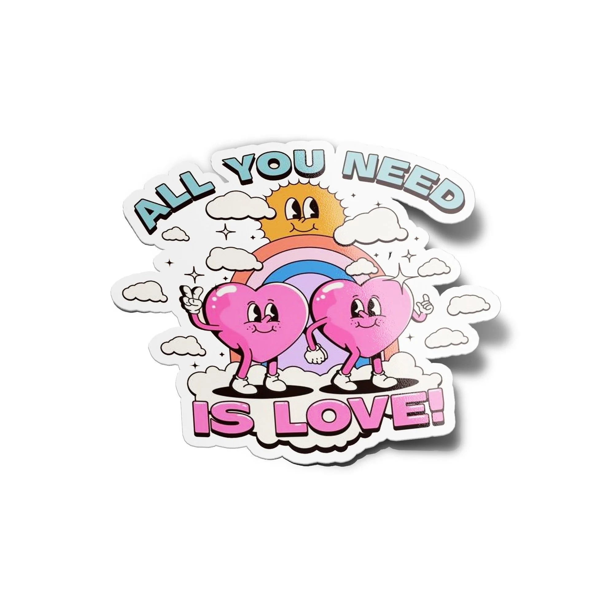 Sticker Vinyle "All You Need Is Love" - Autocollant Coeurs et Arc-en-Ciel Résistant Eau et UV - Décoration Positive