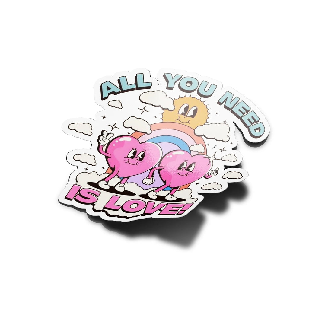 Sticker Vinyle "All You Need Is Love" - Autocollant Coeurs et Arc-en-Ciel Résistant Eau et UV - Décoration Positive
