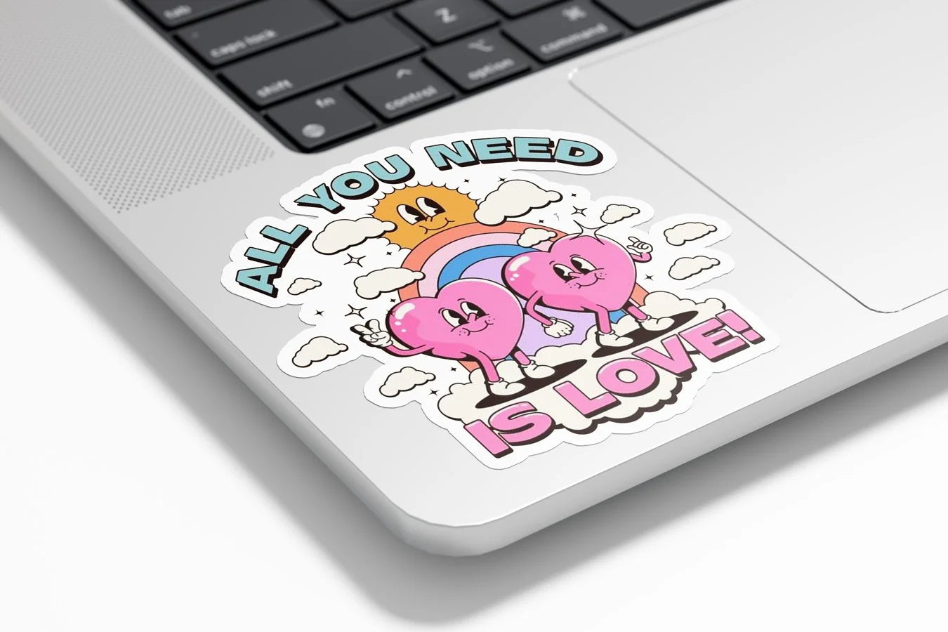 Sticker Vinyle "All You Need Is Love" - Autocollant Coeurs et Arc-en-Ciel Résistant Eau et UV - Décoration Positive