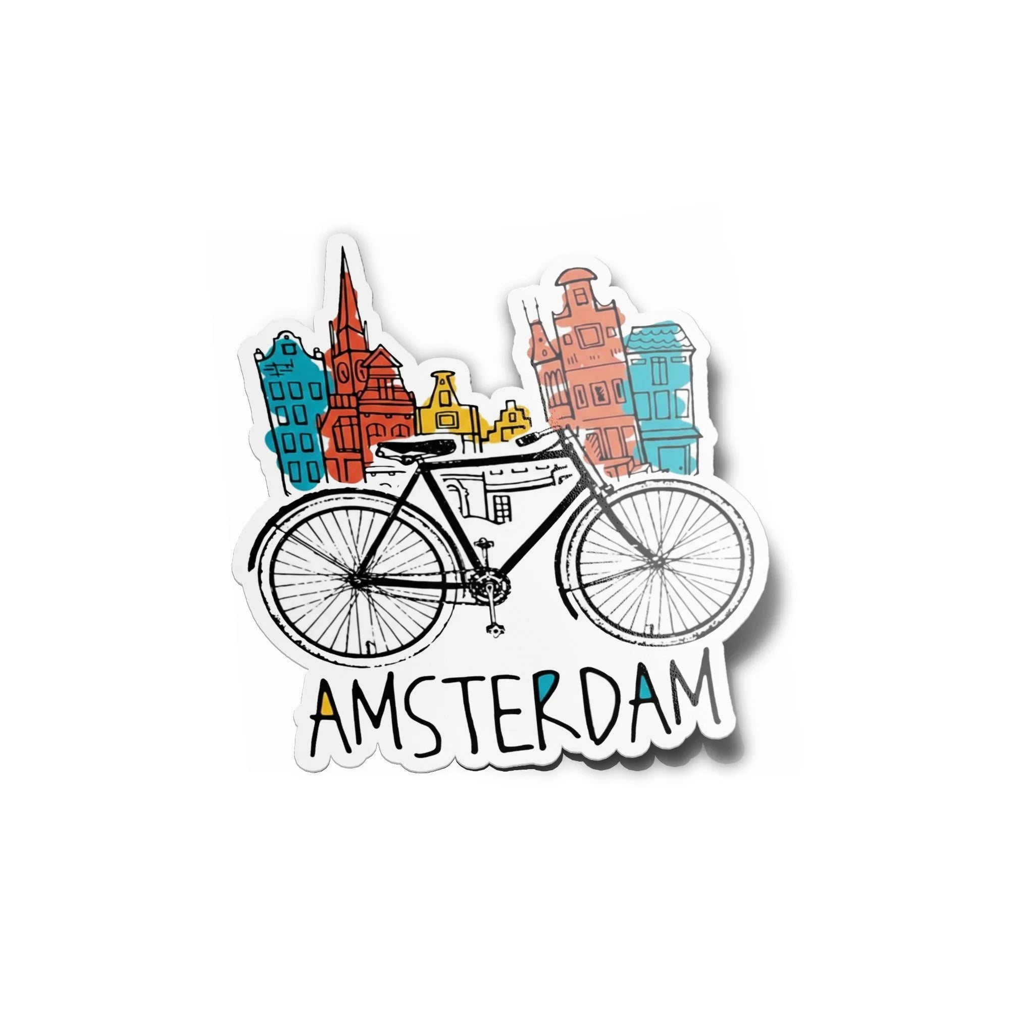 Sticker Vinyle "Amsterdam" – Illustration Vélo & Architecture