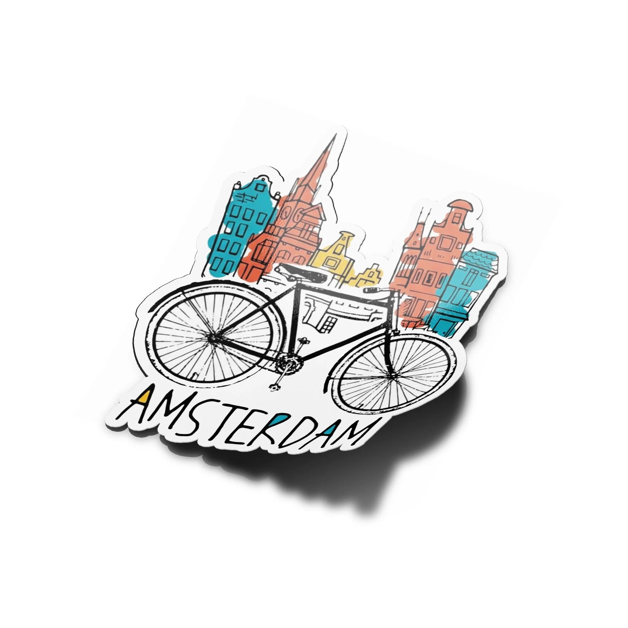Sticker Vinyle "Amsterdam" – Illustration Vélo & Architecture