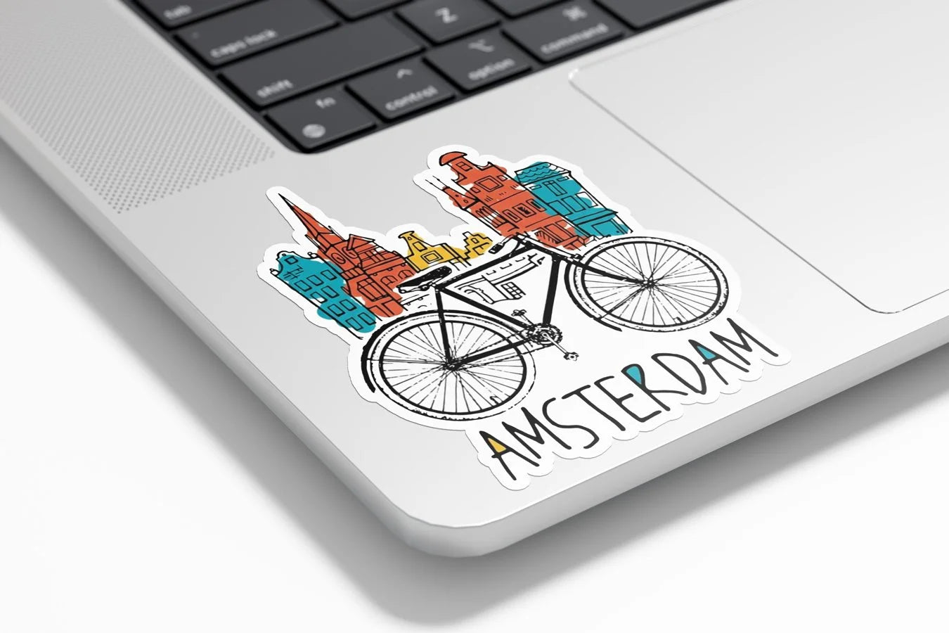 Sticker Vinyle "Amsterdam" – Illustration Vélo & Architecture
