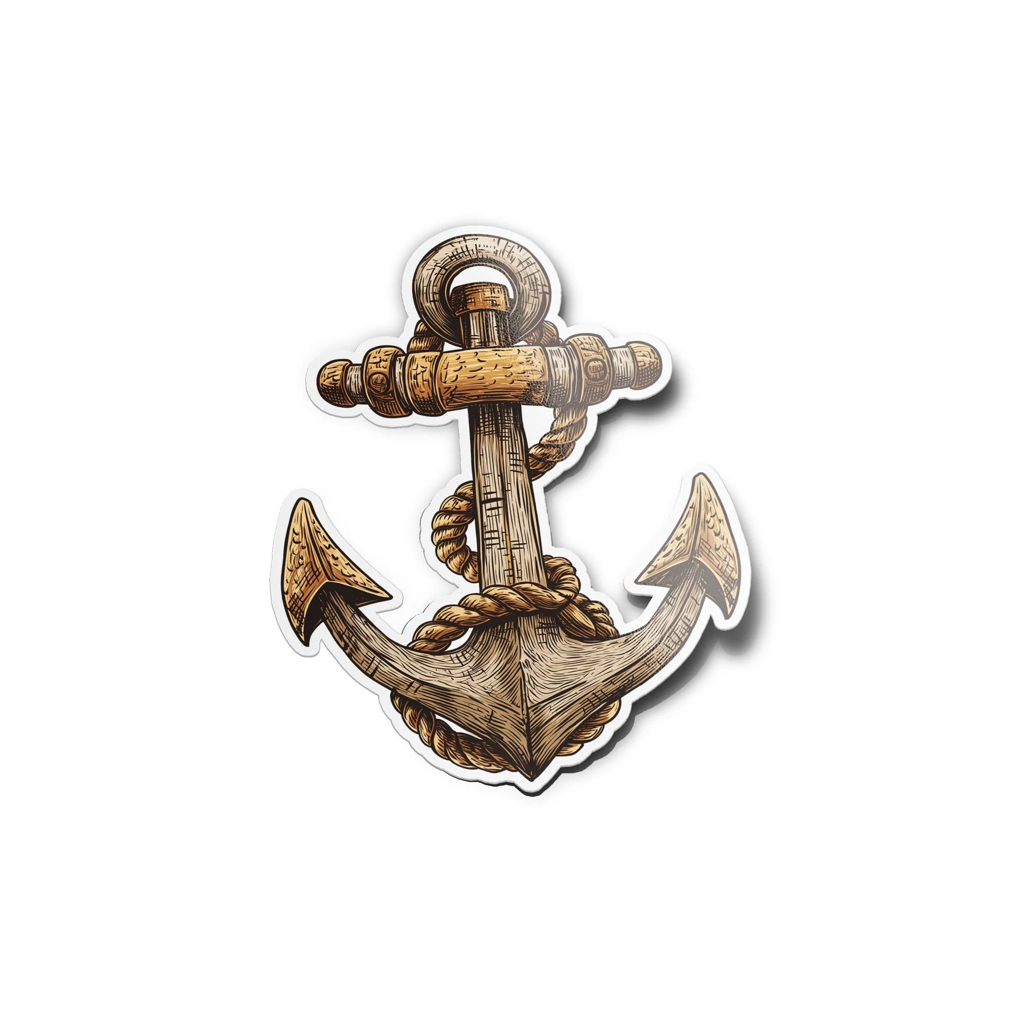 Sticker ancre vintage en bois – Autocollant marin style pirate en vinyle résistant eau & UV – Mer, bateau, océan