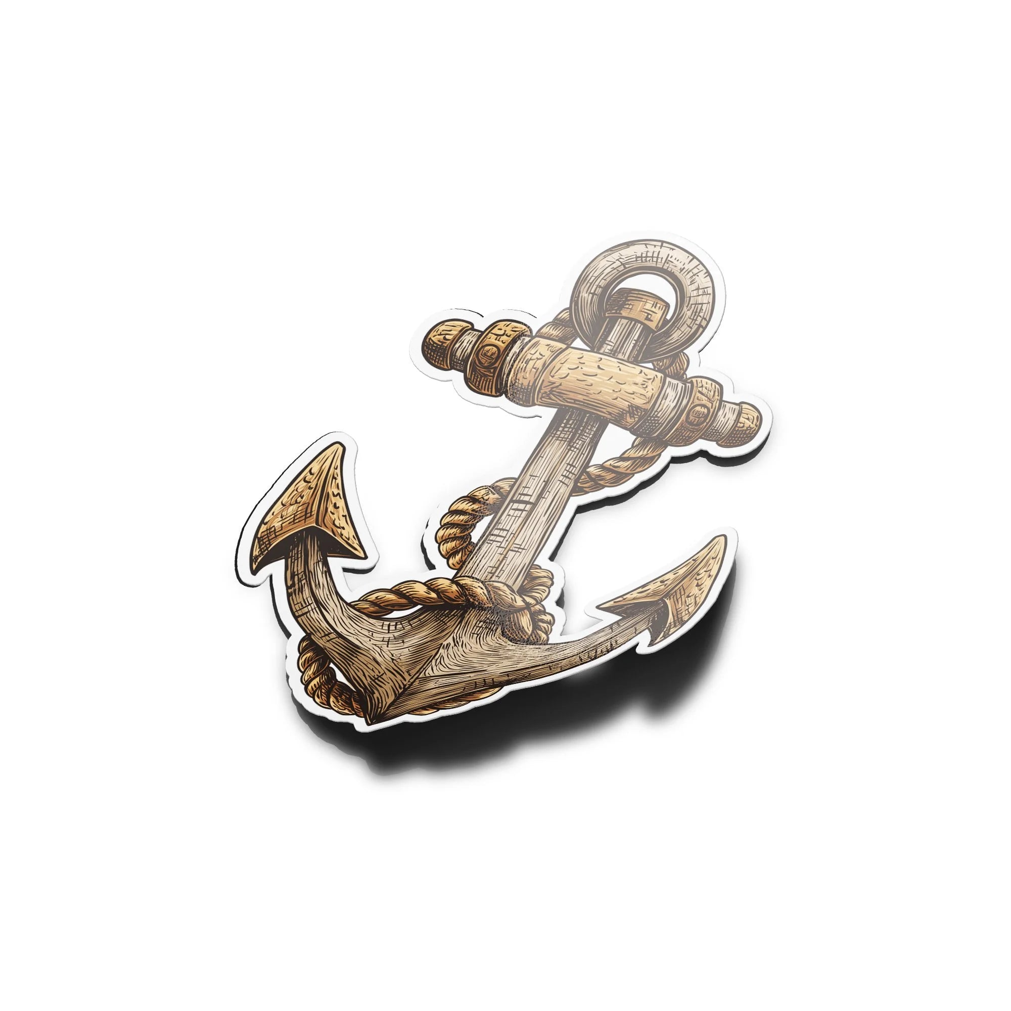 Sticker ancre vintage en bois – Autocollant marin style pirate en vinyle résistant eau & UV – Mer, bateau, océan