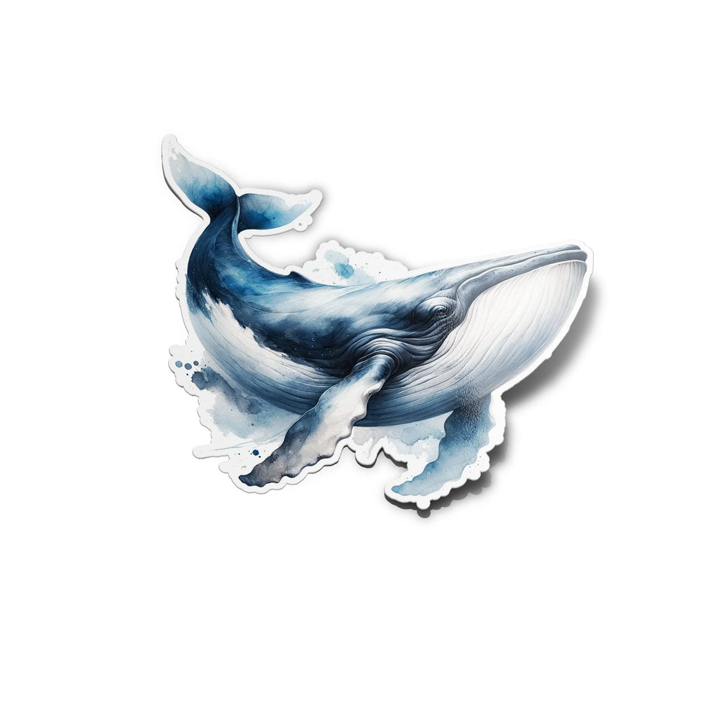 Sticker Vinyle Baleine Bleue en Aquarelle – Autocollant Découpé à la Forme, Résistant à l'Eau et aux UV