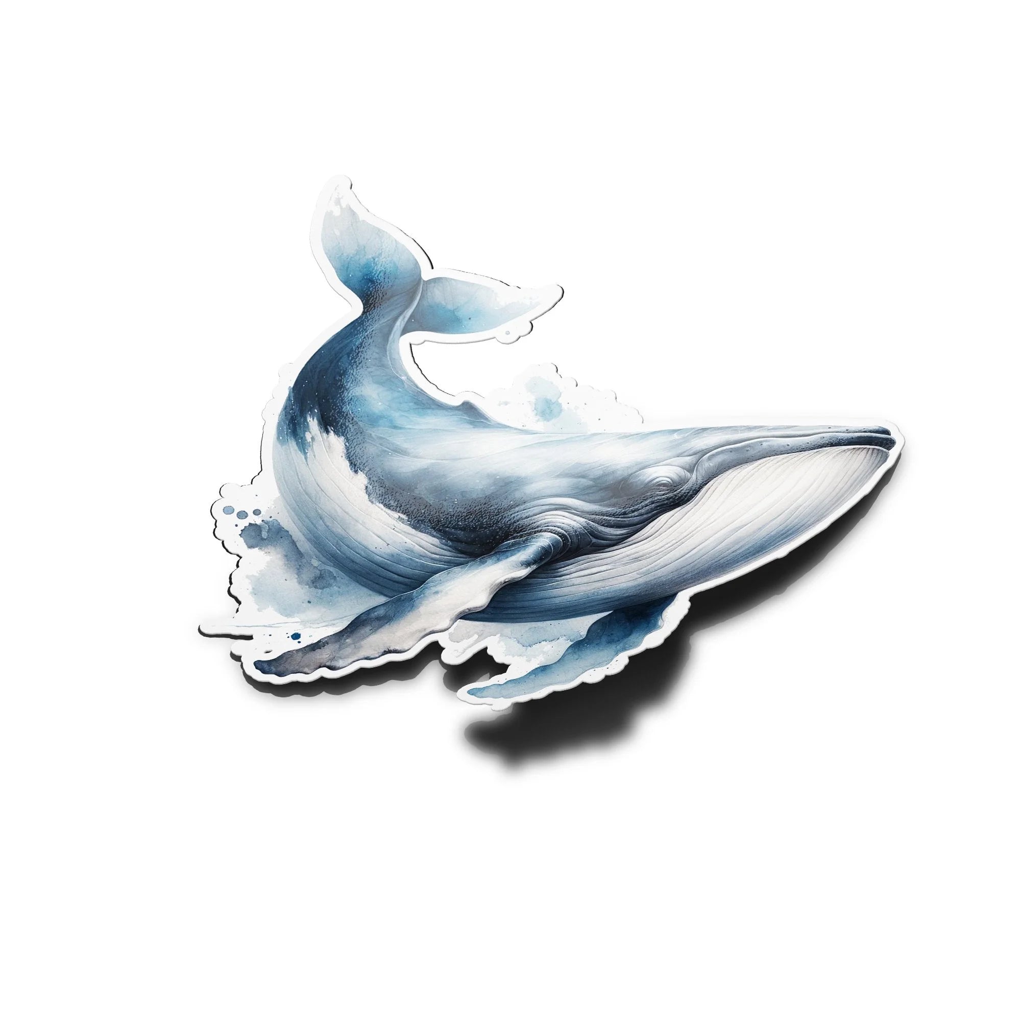 Sticker Vinyle Baleine Bleue en Aquarelle – Autocollant Découpé à la Forme, Résistant à l'Eau et aux UV