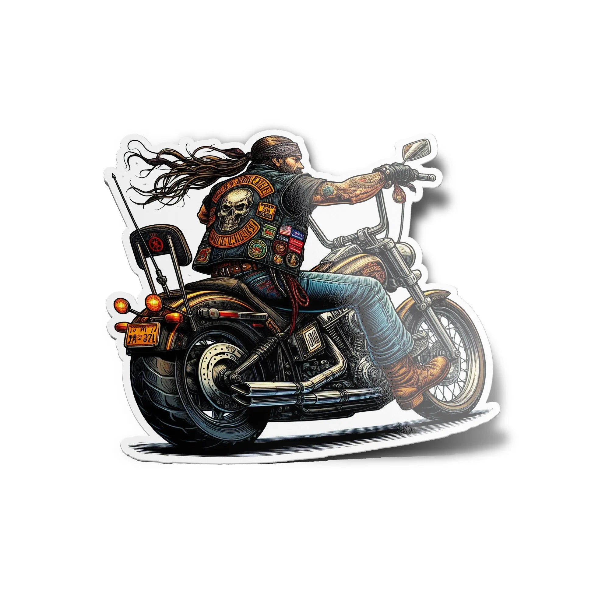 Sticker Biker Vintage - Skull & Chopper Harley - Résistant à l'eau et UV