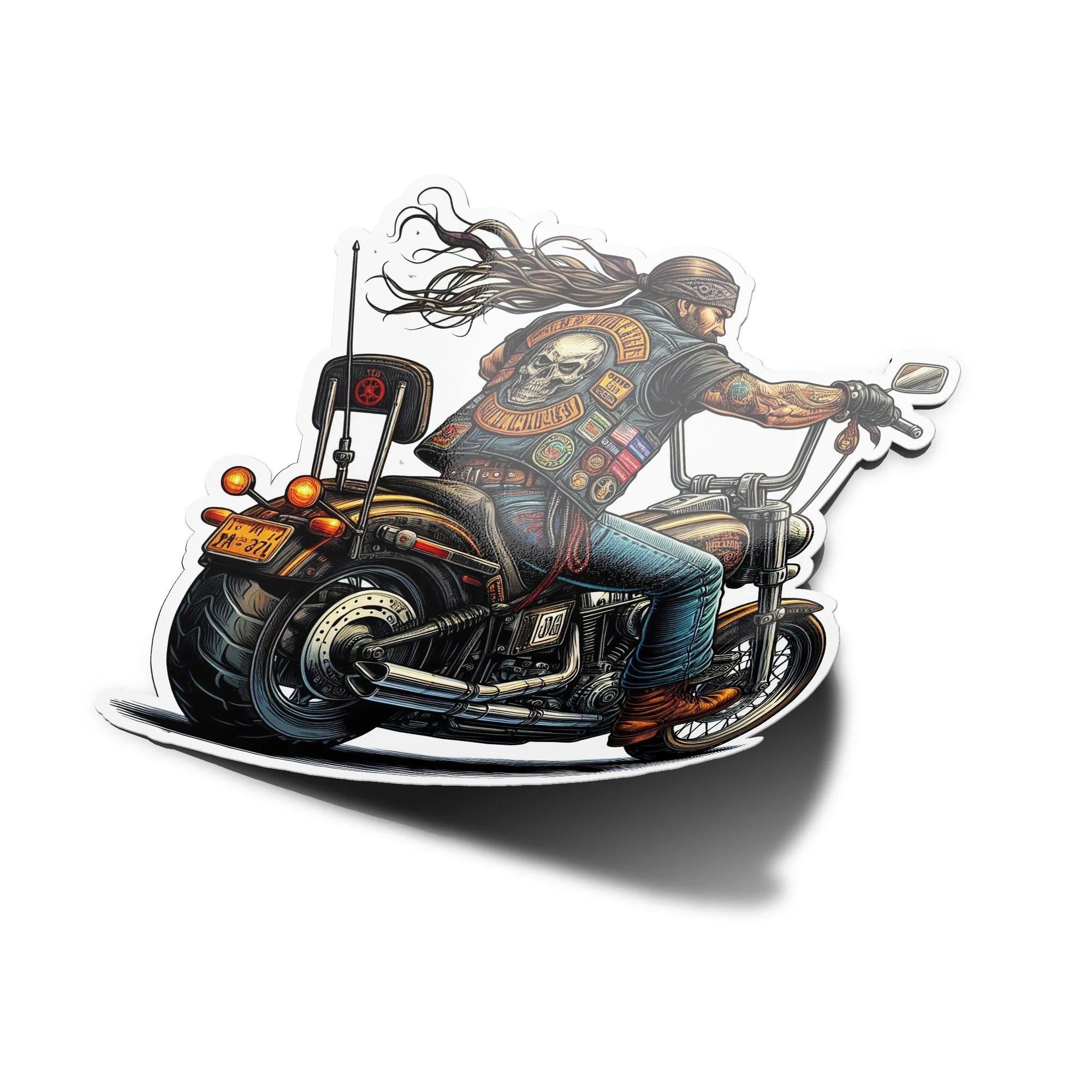 Sticker Biker Vintage - Skull & Chopper Harley - Résistant à l'eau et UV