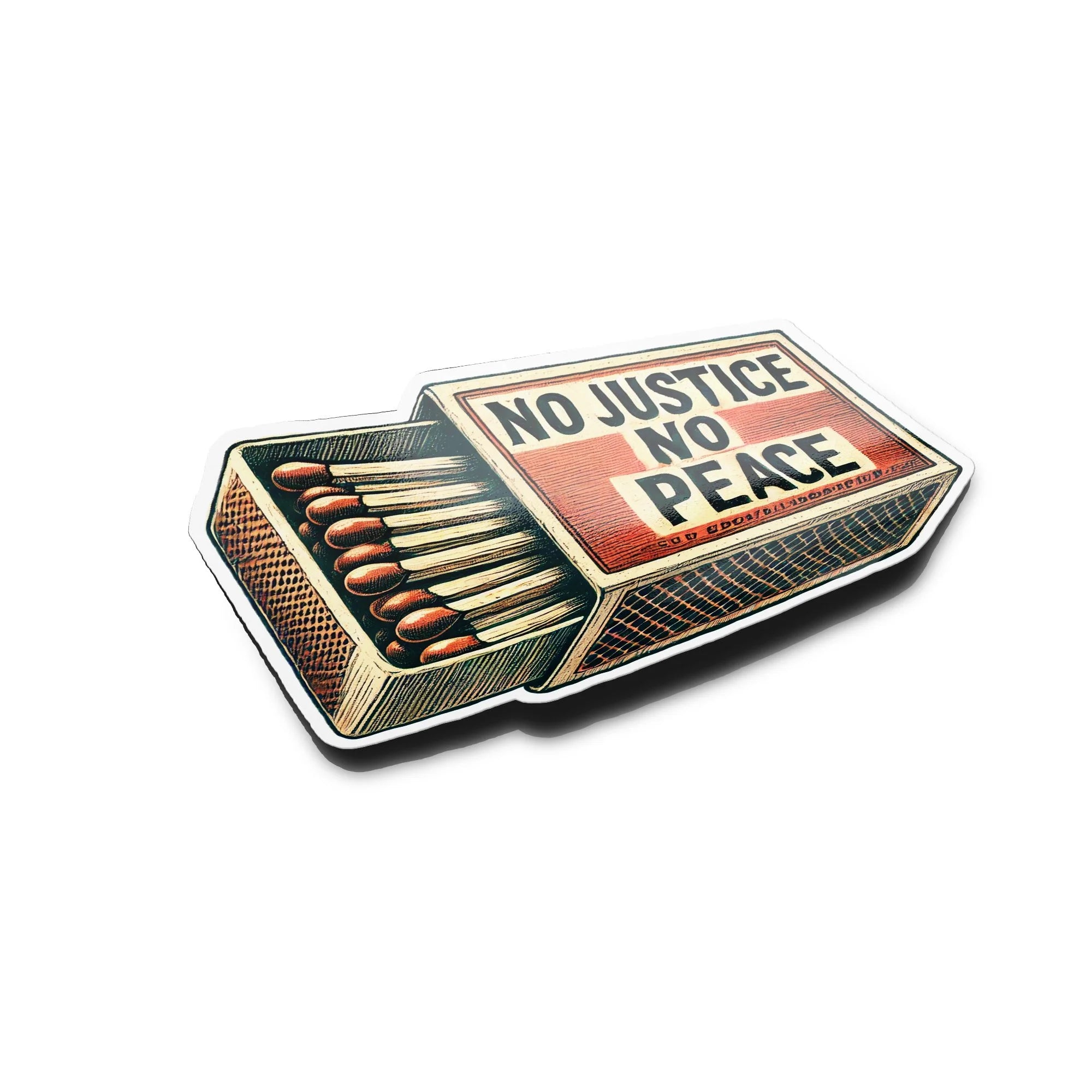 Sticker vinyle "No Justice No Peace" - Boîte d’allumettes | Résistant à l’eau et UV | Autocollant militant