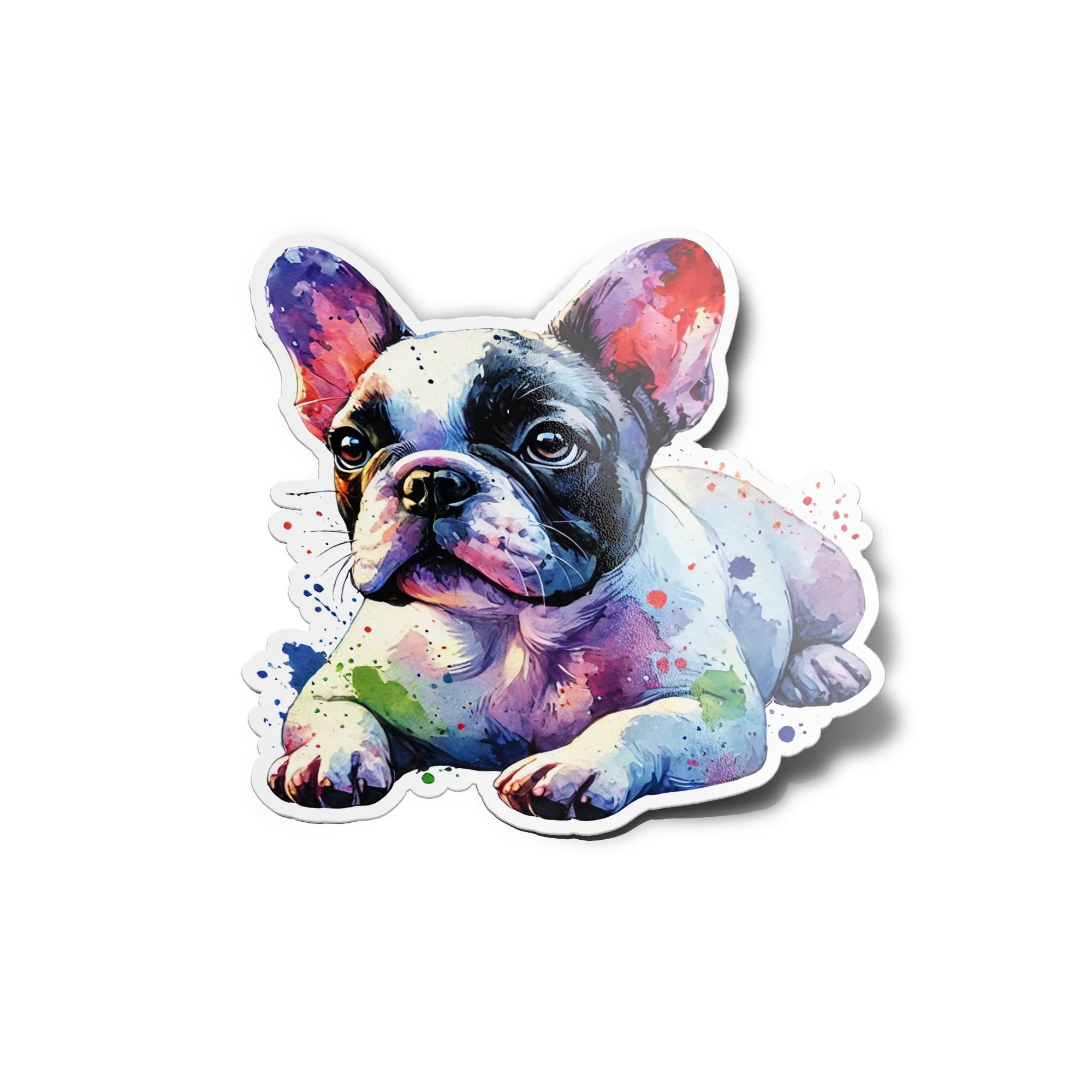 Sticker vinyle Bouledogue Français en aquarelle - Autocollant coloré résistant eau et UV
