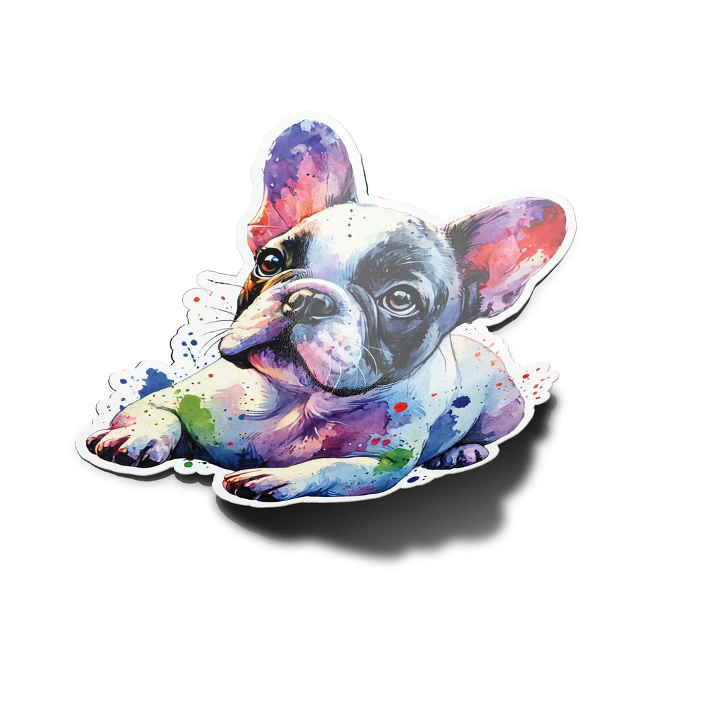 Sticker vinyle Bouledogue Français en aquarelle - Autocollant coloré résistant eau et UV