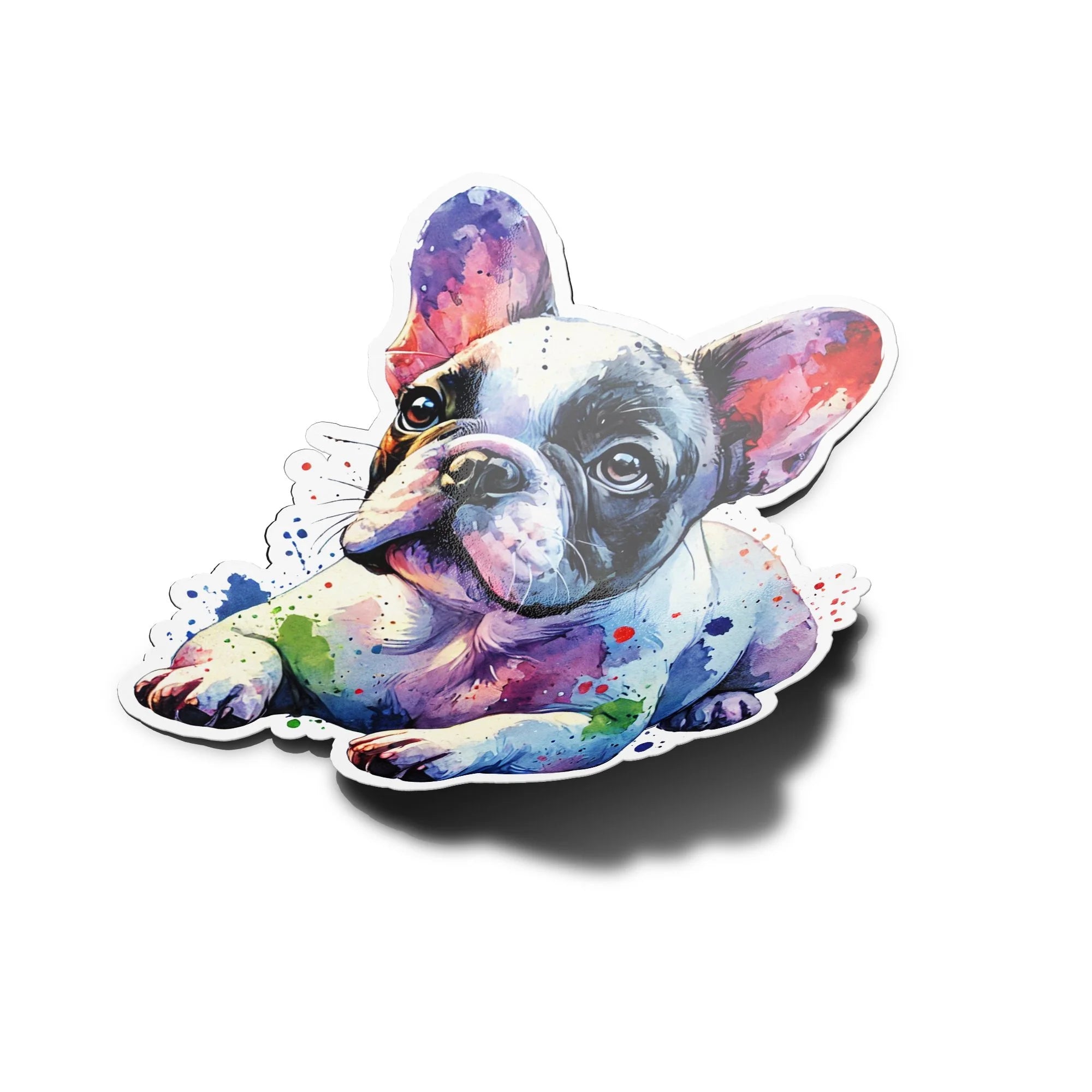 Sticker vinyle Bouledogue Français en aquarelle - Autocollant coloré résistant eau et UV