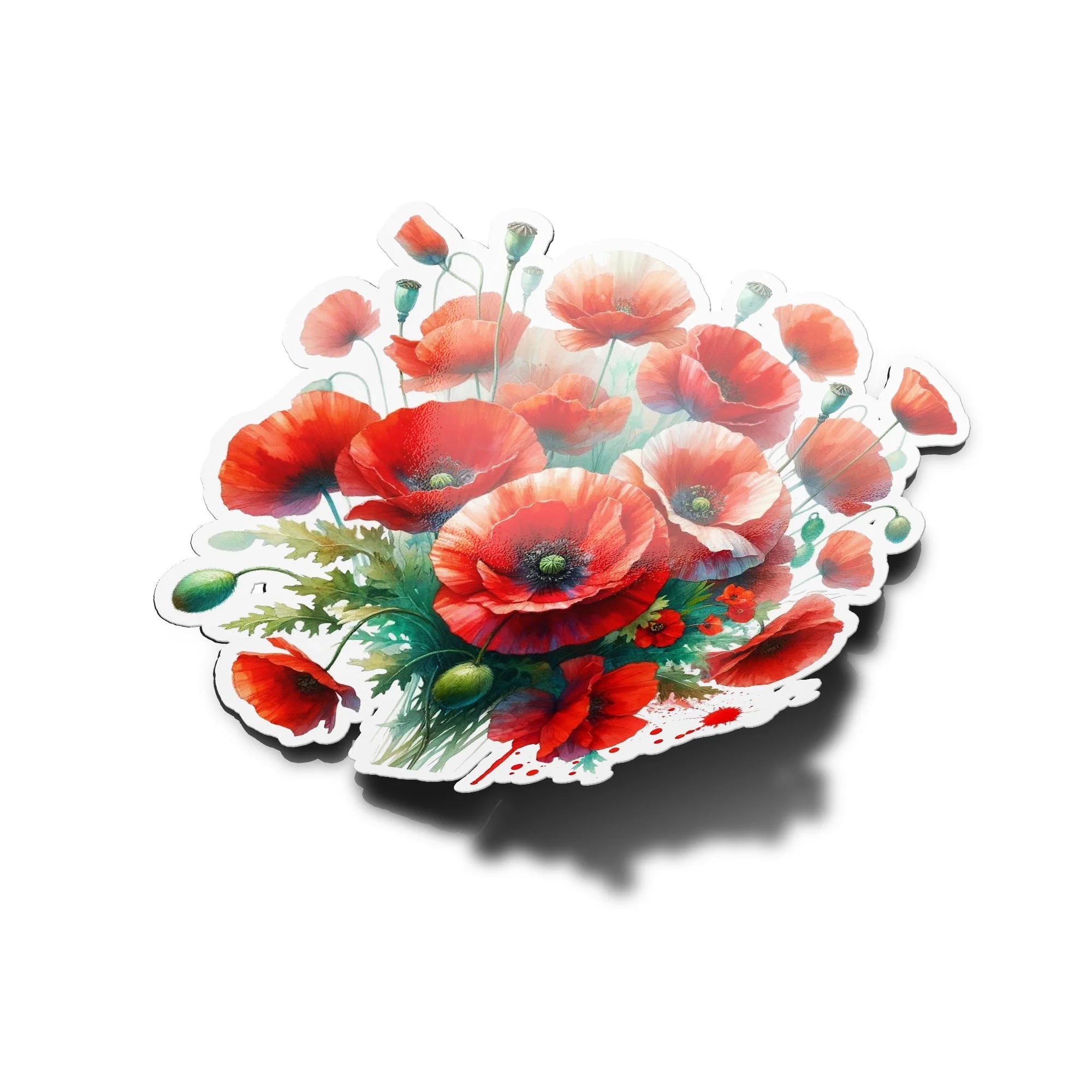 Sticker Vinyle Bouquet de Coquelicots - Autocollant Découpé à la Forme, Résistant à l'Eau et aux UV