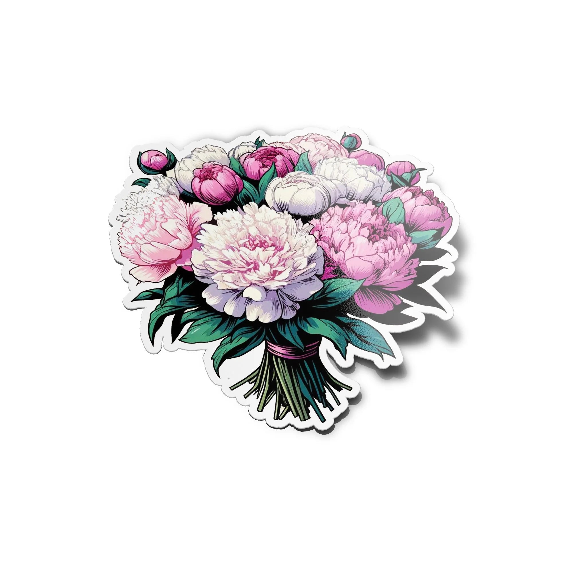 Sticker Vinyle Bouquet de Pivoines - Autocollant Découpé à la Forme, Résistant à l'Eau et aux UV