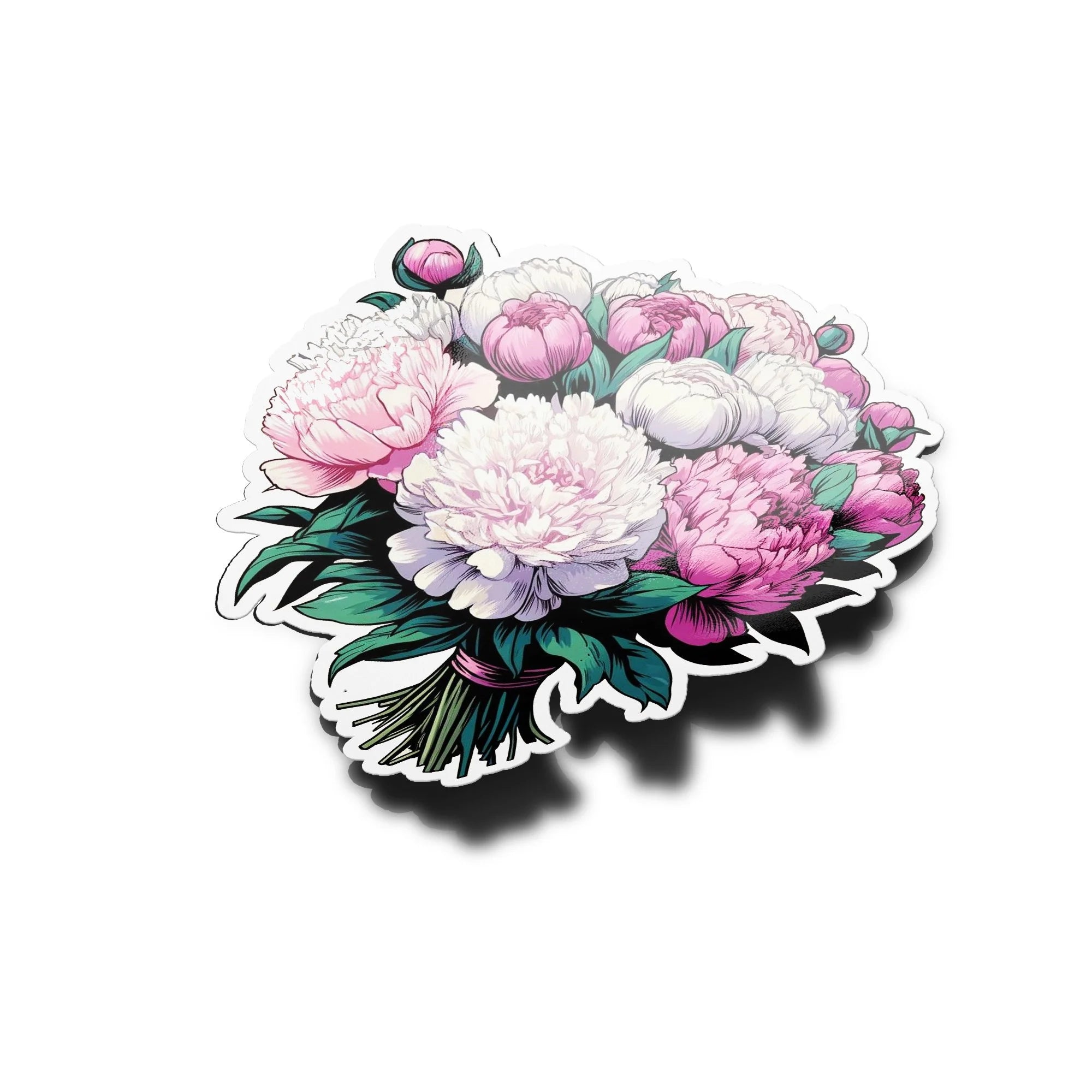 Sticker Vinyle Bouquet de Pivoines - Autocollant Découpé à la Forme, Résistant à l'Eau et aux UV