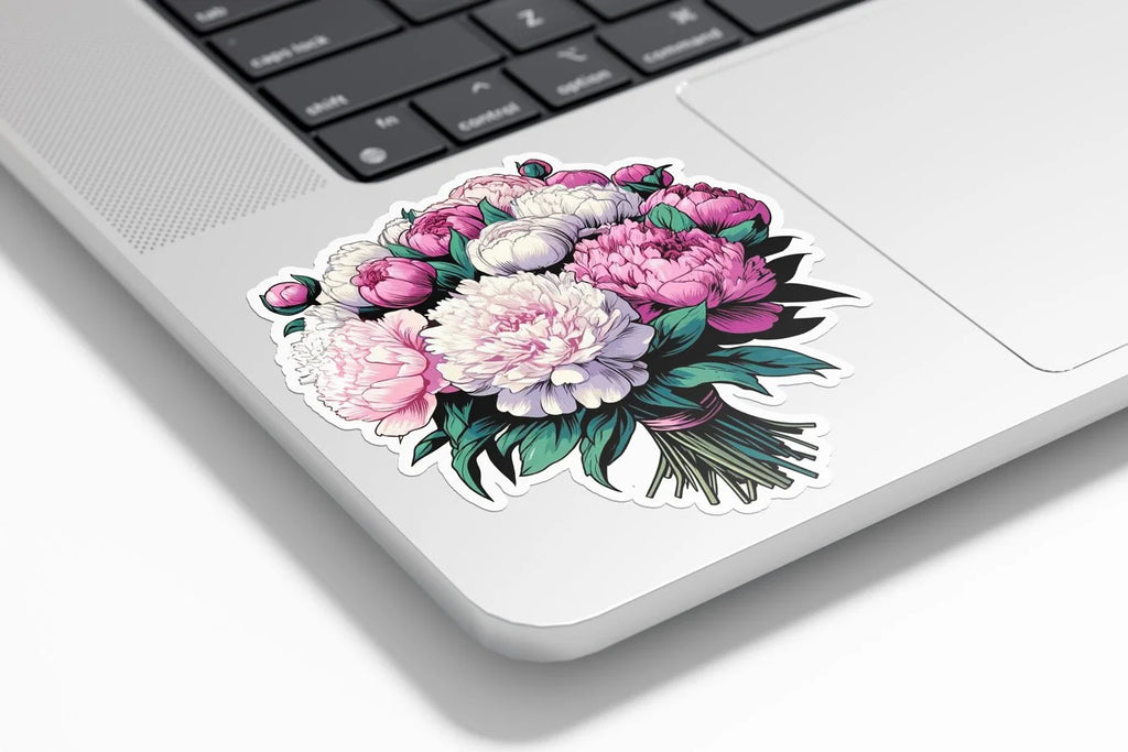 Sticker Vinyle Bouquet de Pivoines - Autocollant Découpé à la Forme, Résistant à l'Eau et aux UV
