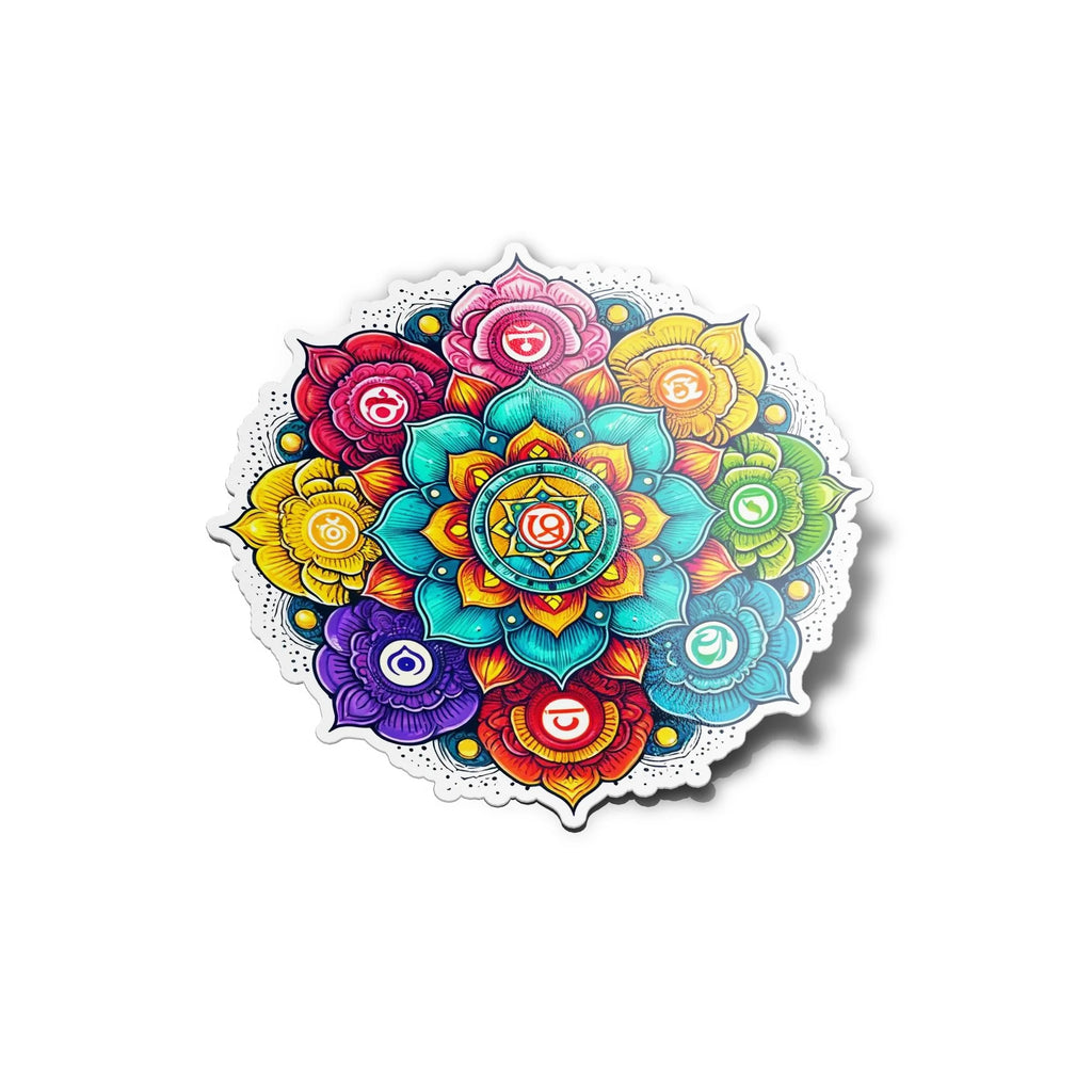 Sticker Vinyle Résistant Eau et UV - Mandala Chakra aux Couleurs Vives - Autocollant Découpé à la Forme