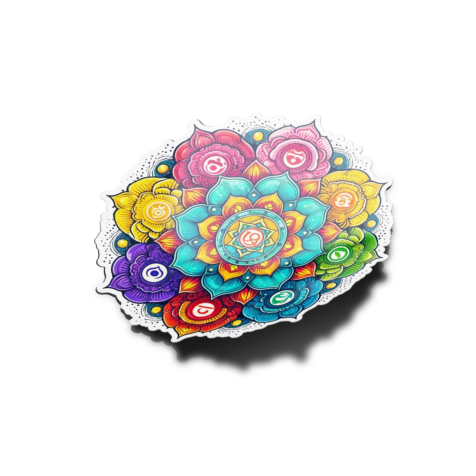 Sticker Vinyle Résistant Eau et UV - Mandala Chakra aux Couleurs Vives - Autocollant Découpé à la Forme