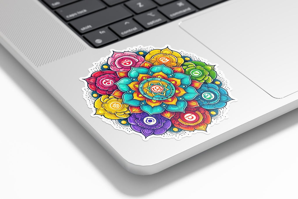Sticker Vinyle Résistant Eau et UV - Mandala Chakra aux Couleurs Vives - Autocollant Découpé à la Forme