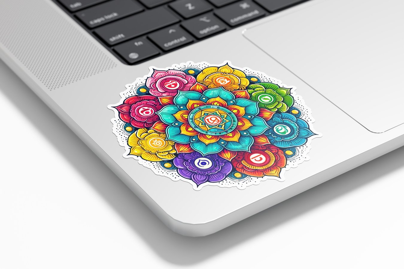 Sticker Vinyle Résistant Eau et UV - Mandala Chakra aux Couleurs Vives - Autocollant Découpé à la Forme