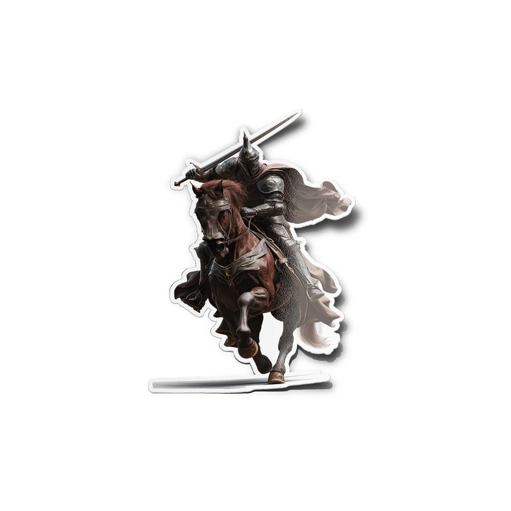 Sticker Vinyle Chevalier Médiéval – Guerrier en Armure sur Cheval, Épée et Cape, Résistant Eau & UV