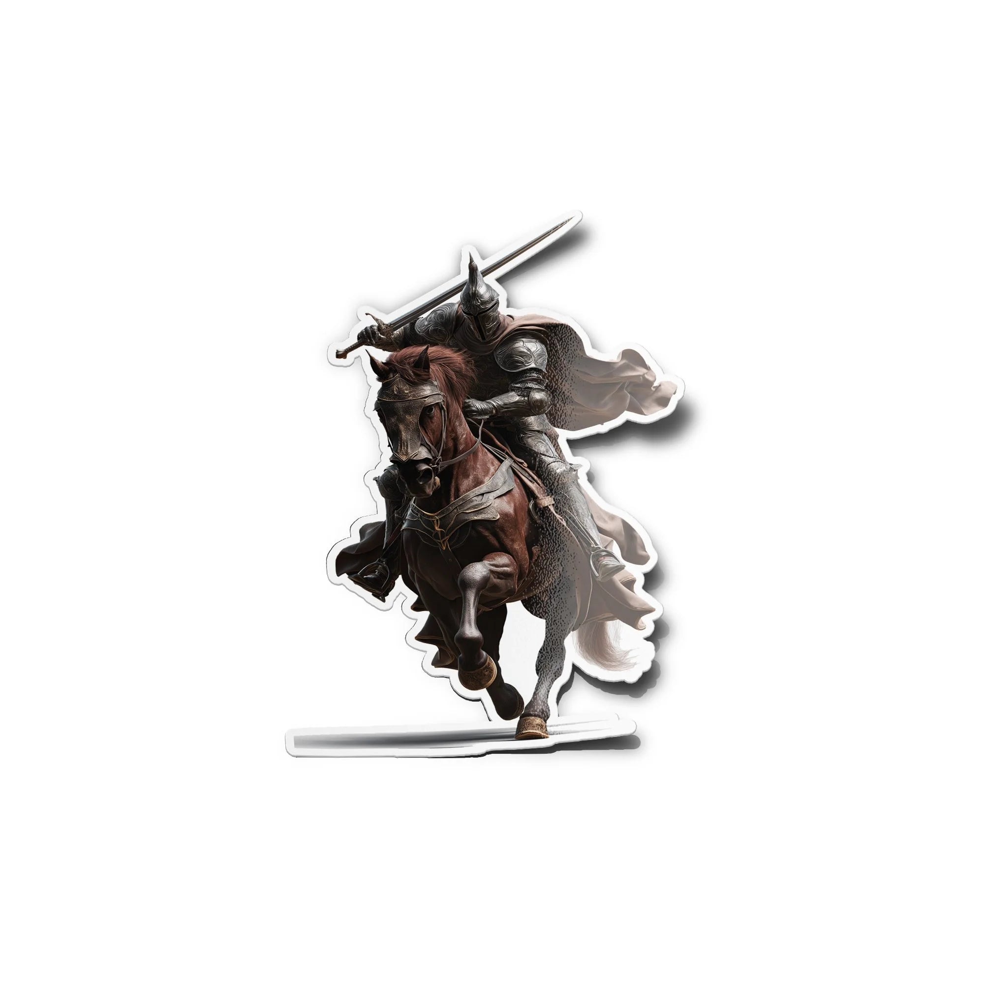 Sticker Vinyle Chevalier Médiéval – Guerrier en Armure sur Cheval, Épée et Cape, Résistant Eau & UV