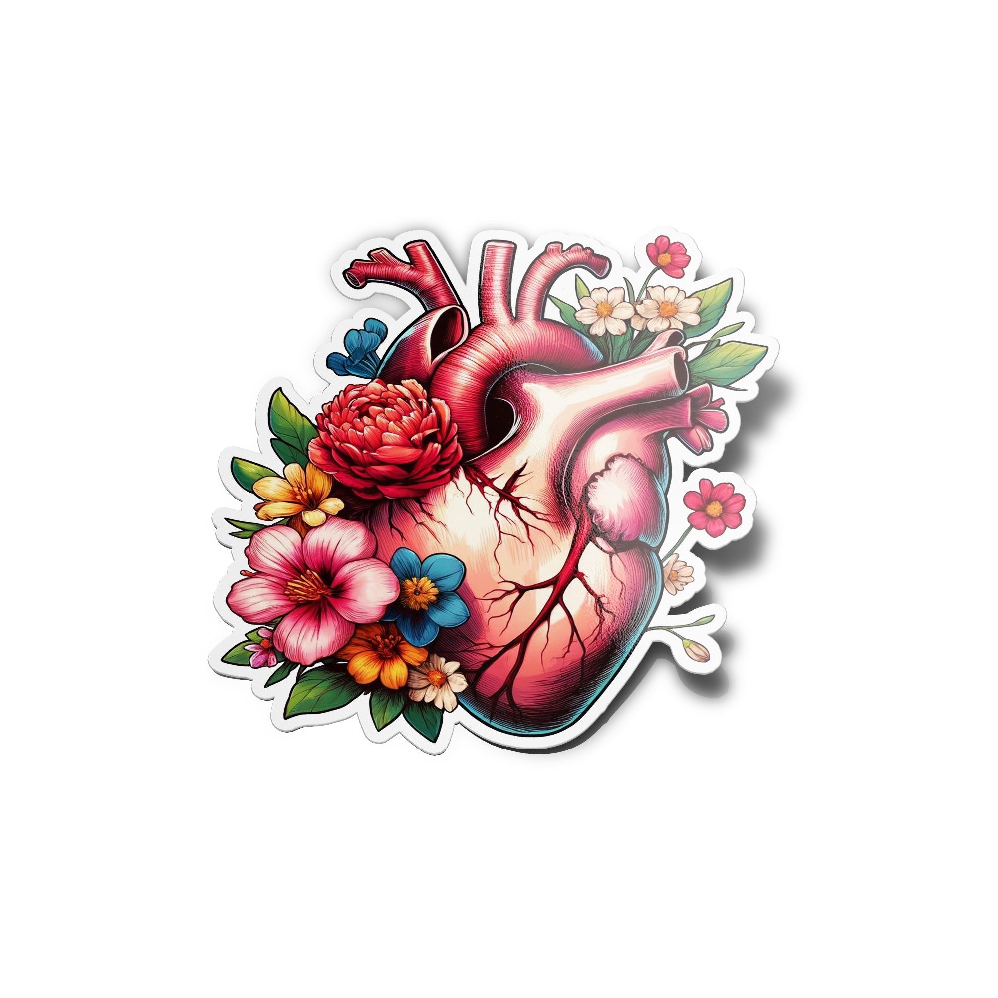 Sticker Vinyle Résistant Eau et UV - Cœur Anatomique avec Fleurs - Amour et Art Anatomique