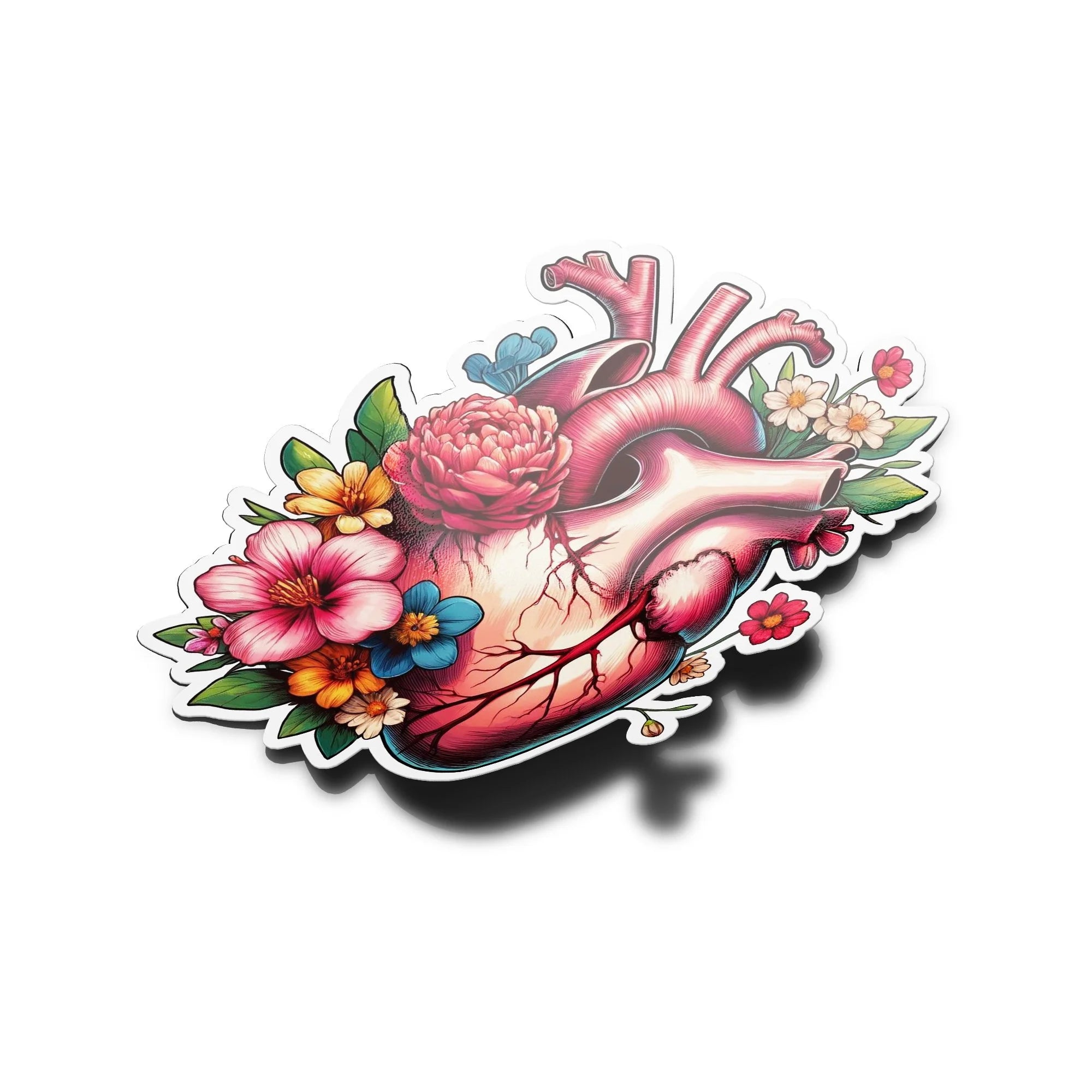 Sticker Vinyle Résistant Eau et UV - Cœur Anatomique avec Fleurs - Amour et Art Anatomique