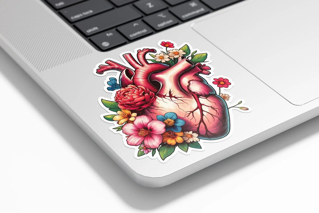Sticker Vinyle Résistant Eau et UV - Cœur Anatomique avec Fleurs - Amour et Art Anatomique