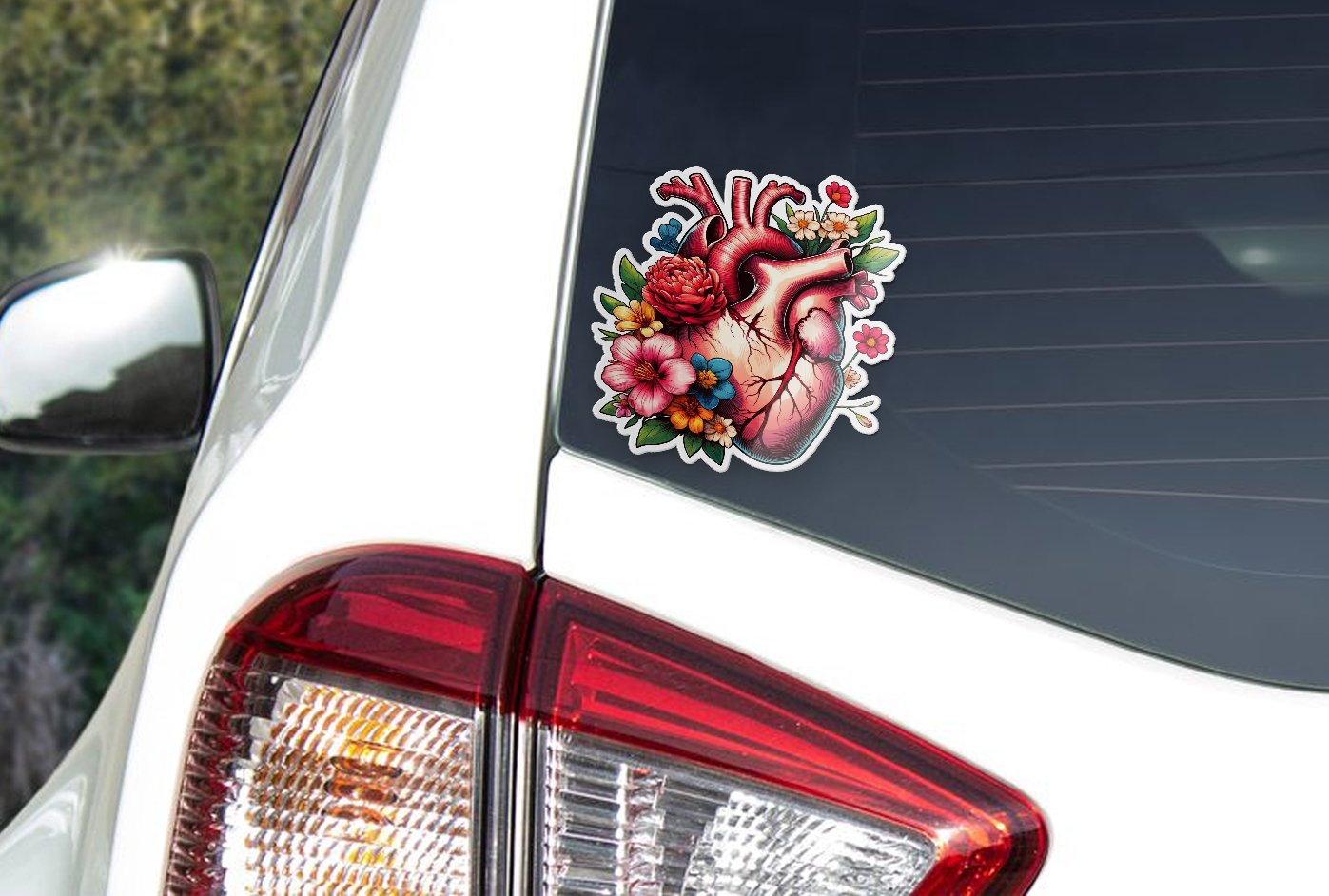 Sticker Vinyle Résistant Eau et UV - Cœur Anatomique avec Fleurs - Amour et Art Anatomique