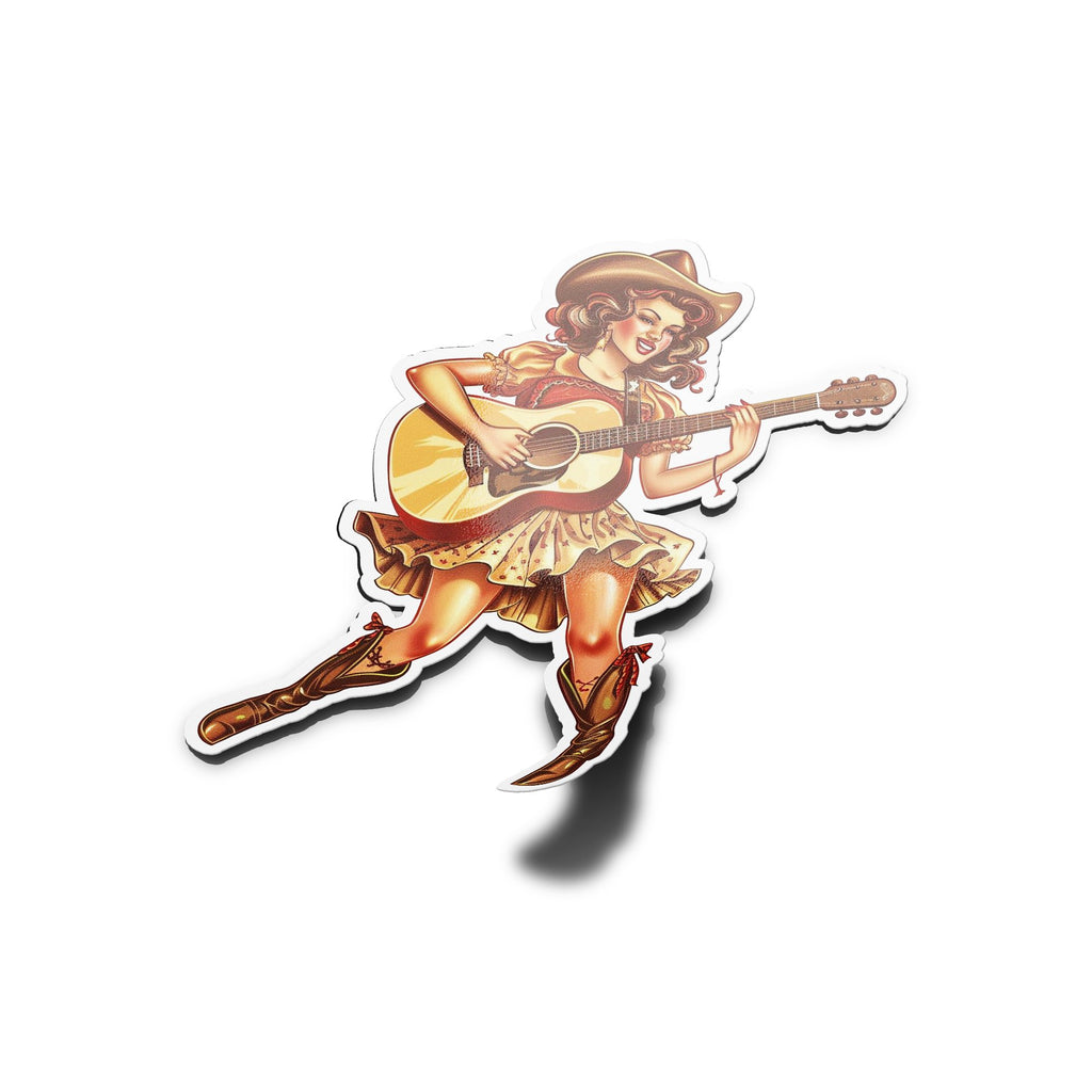 Sticker Vinyle Country Girl - Musicienne avec Guitare - Découpe à la Forme - Résistant Eau et UV