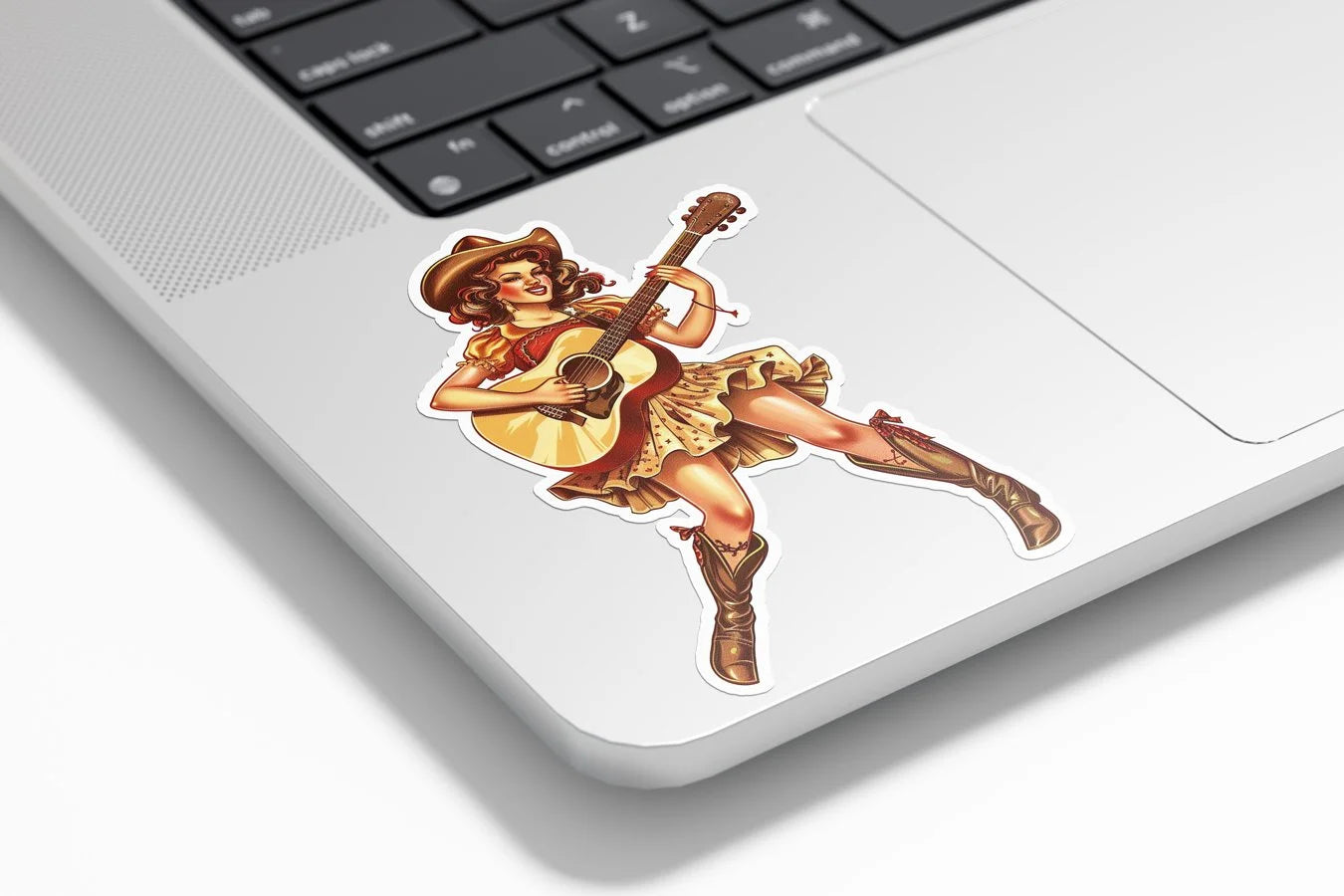 Sticker Vinyle Country Girl - Musicienne avec Guitare - Découpe à la Forme - Résistant Eau et UV