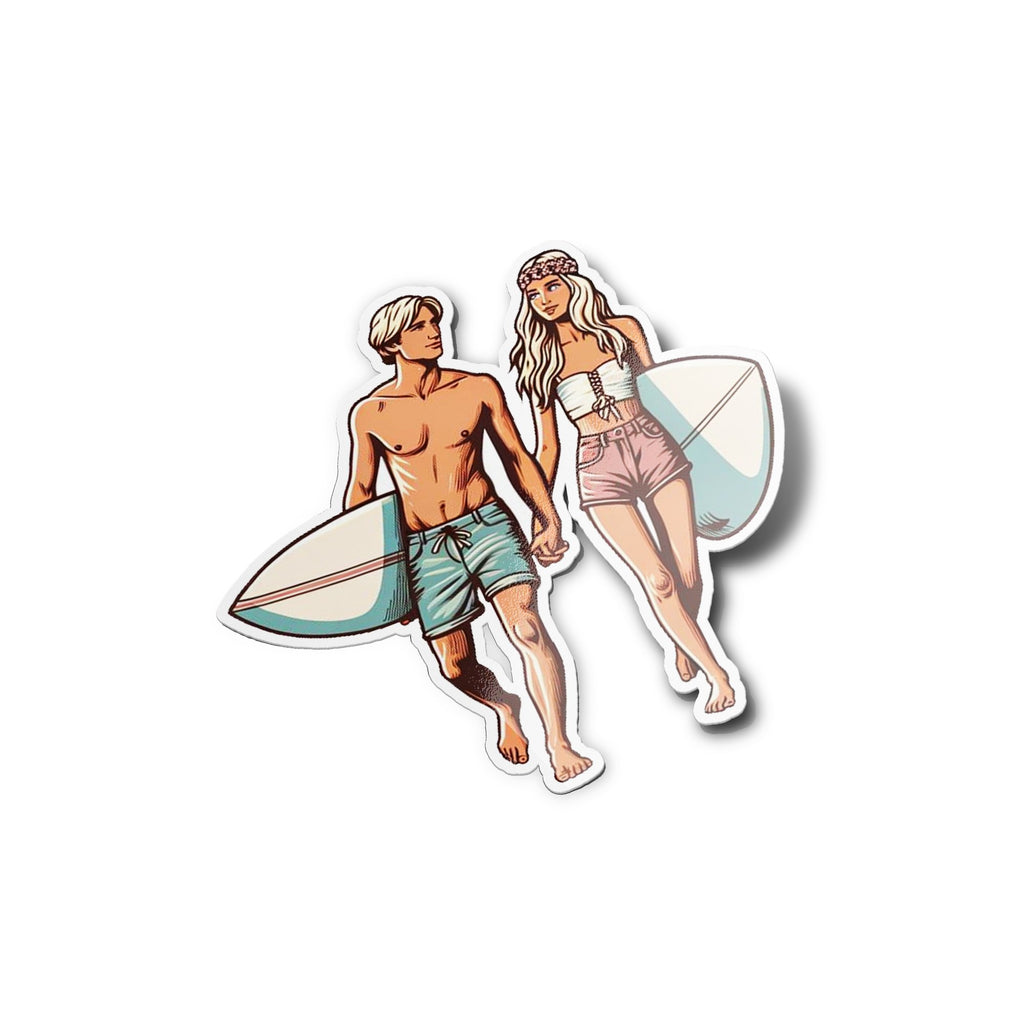 Sticker Couple Surfeurs Style Boho - Vinyle Résistant Eau & UV, Déco Amour Plage Surf