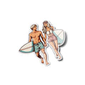 Sticker Couple Surfeurs Style Boho - Vinyle Résistant Eau & UV, Déco Amour Plage Surf