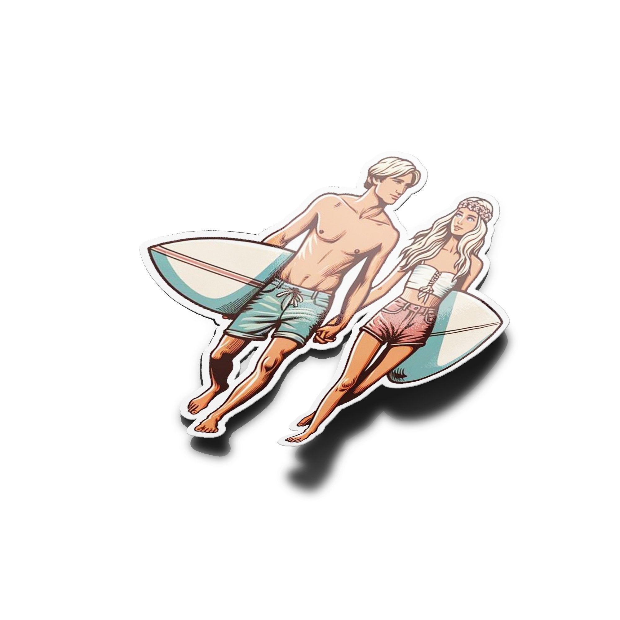 Sticker Couple Surfeurs Style Boho - Vinyle Résistant Eau & UV, Déco Amour Plage Surf