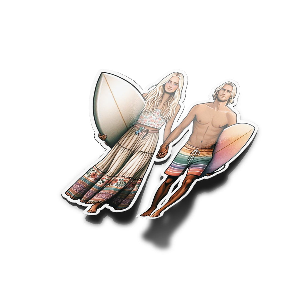 Autocollant Vinyle Couple Surfeur - Esprit Bohème, Résistant Eau/UV, Idée Déco Originale Surf