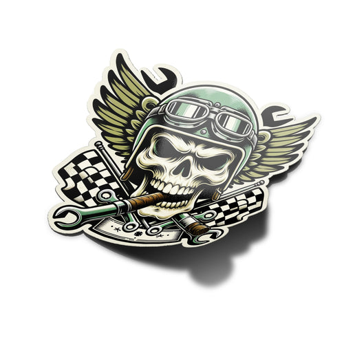 AUTOCOLLANTS STICKERS Crâne de Motard en Vinyle Design Biker avec Casque et Cigare décoration moto chopper