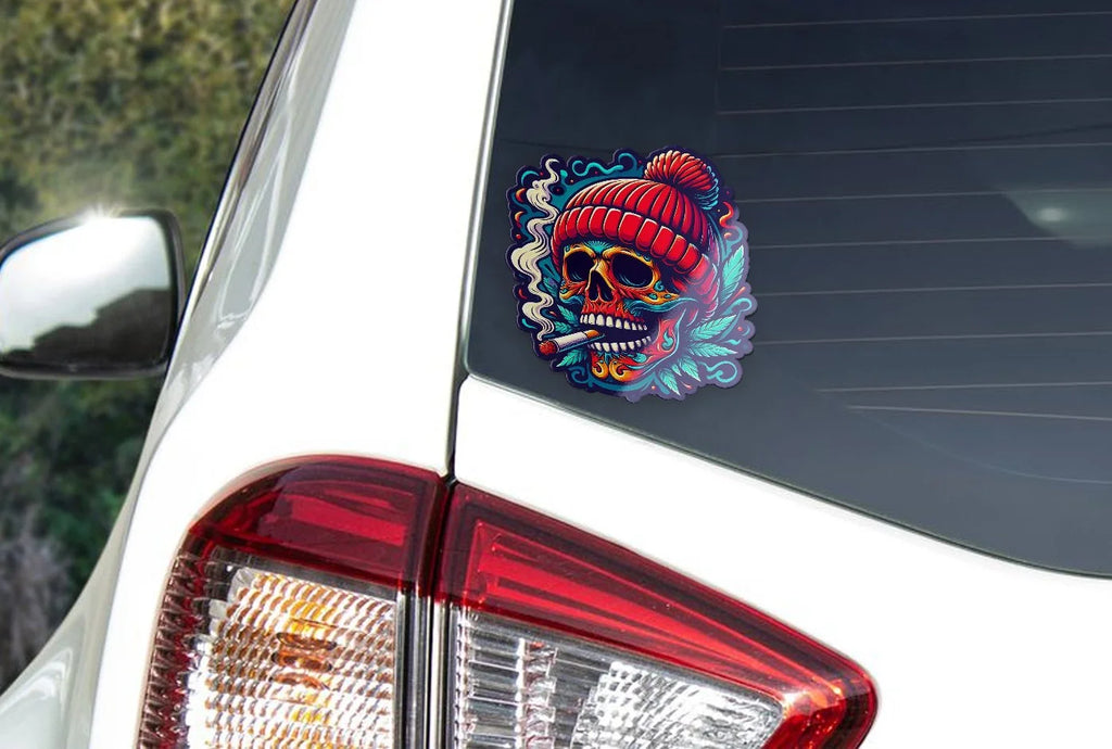 Sticker Vinyle Design - Crane avec Bonnet Fume Cannabis, Couleurs Vibrantes, Protection UV et Étanche