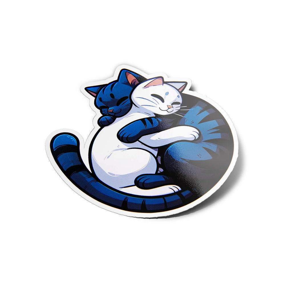 AUTOCOLLANTS STICKERS Sticker 'Câlin de Chats' - Duo Chat Blanc & Bleu Tigré, Vinyle Résistant Eau/UV, Déco Amoureux des