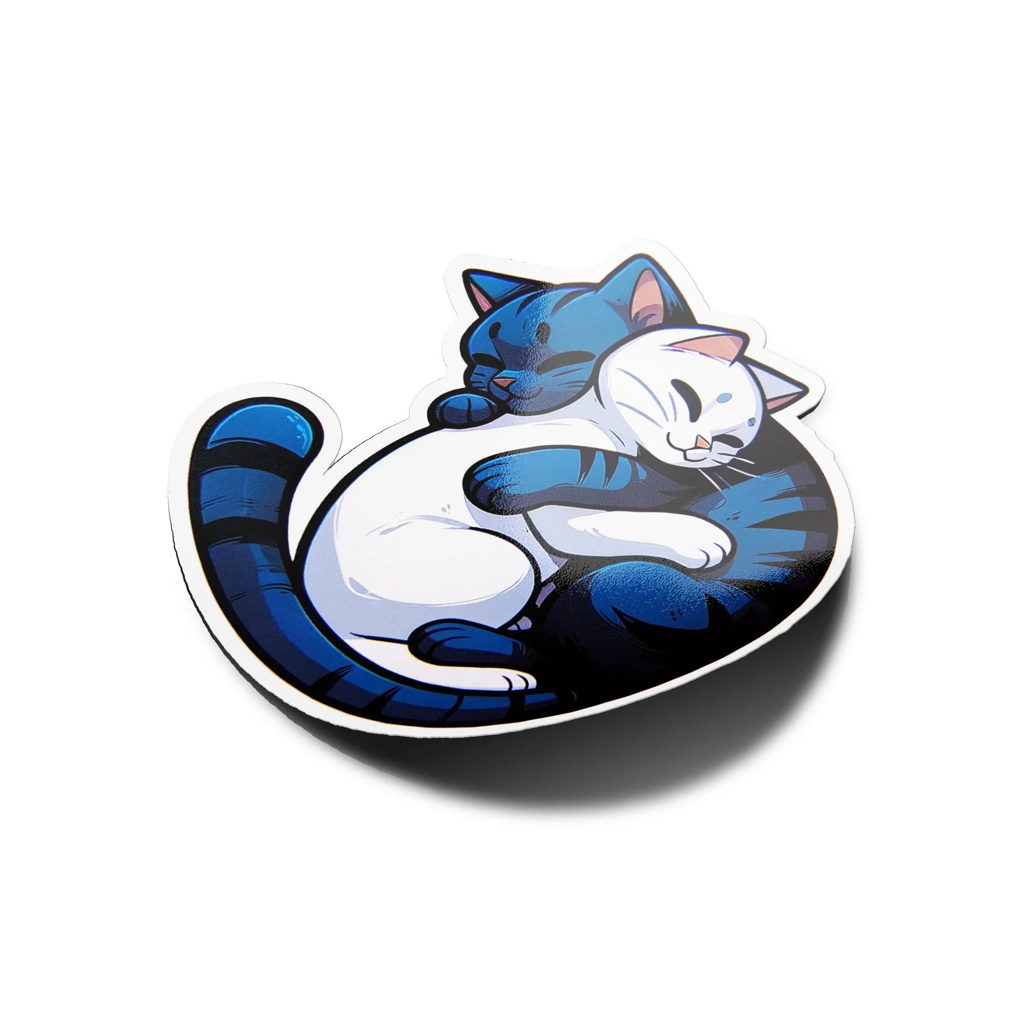 AUTOCOLLANTS STICKERS Sticker 'Câlin de Chats' - Duo Chat Blanc & Bleu Tigré, Vinyle Résistant Eau/UV, Déco Amoureux des