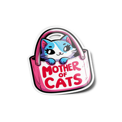 AUTOCOLLANTS STICKERS vinyle Chat mignon tote bag "Mother of cats" 8cm