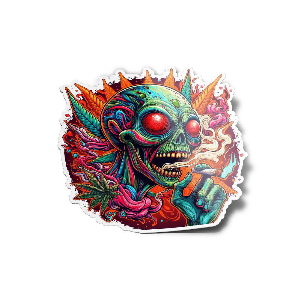 Sticker Vinyle Premium – Alien Déjanté à l’Herbe Magique CBD Skunk Weed – Résistance Extrême à l’Eau et aux UV