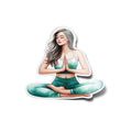 Sticker Vinyle Yoga Femme Brune en Position Lotus - Résistant à l'Eau et aux UV