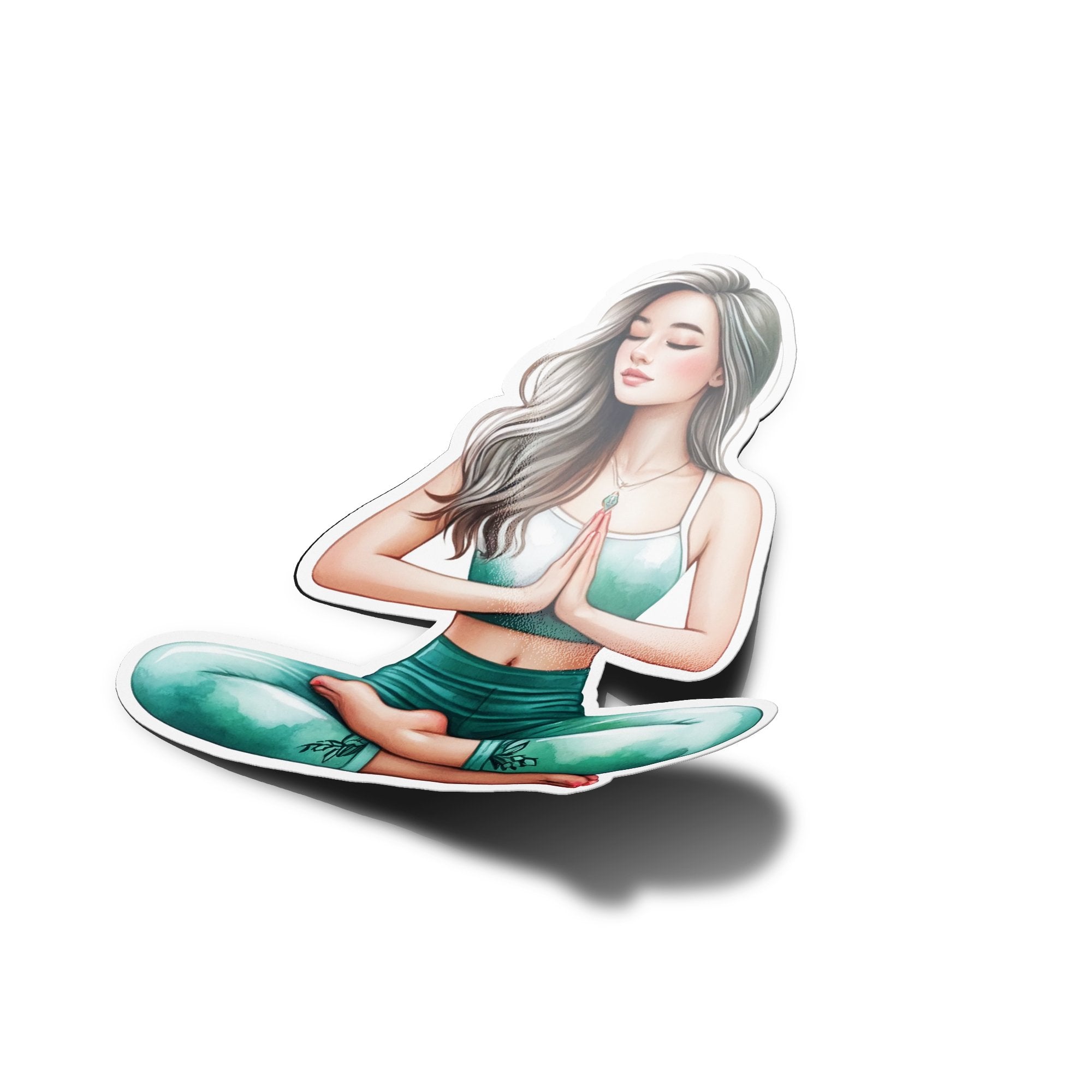 Sticker Vinyle Yoga Femme Brune en Position Lotus - Résistant à l'Eau et aux UV
