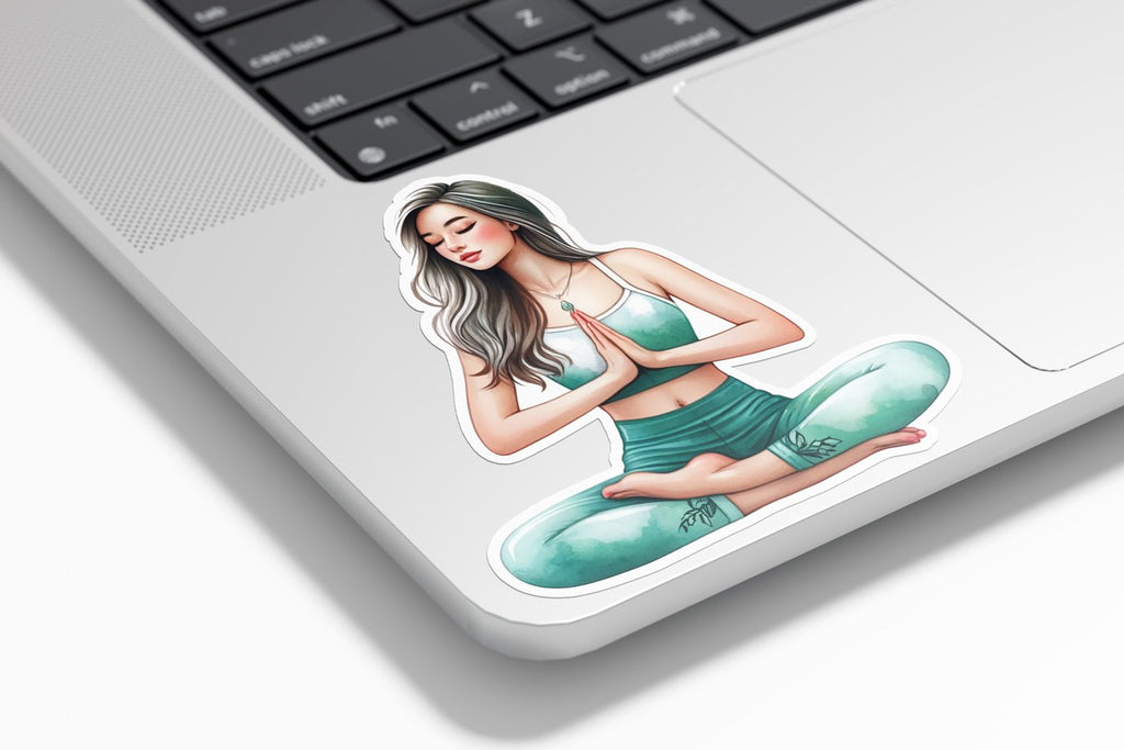 Sticker Vinyle Yoga Femme Brune en Position Lotus - Résistant à l'Eau et aux UV
