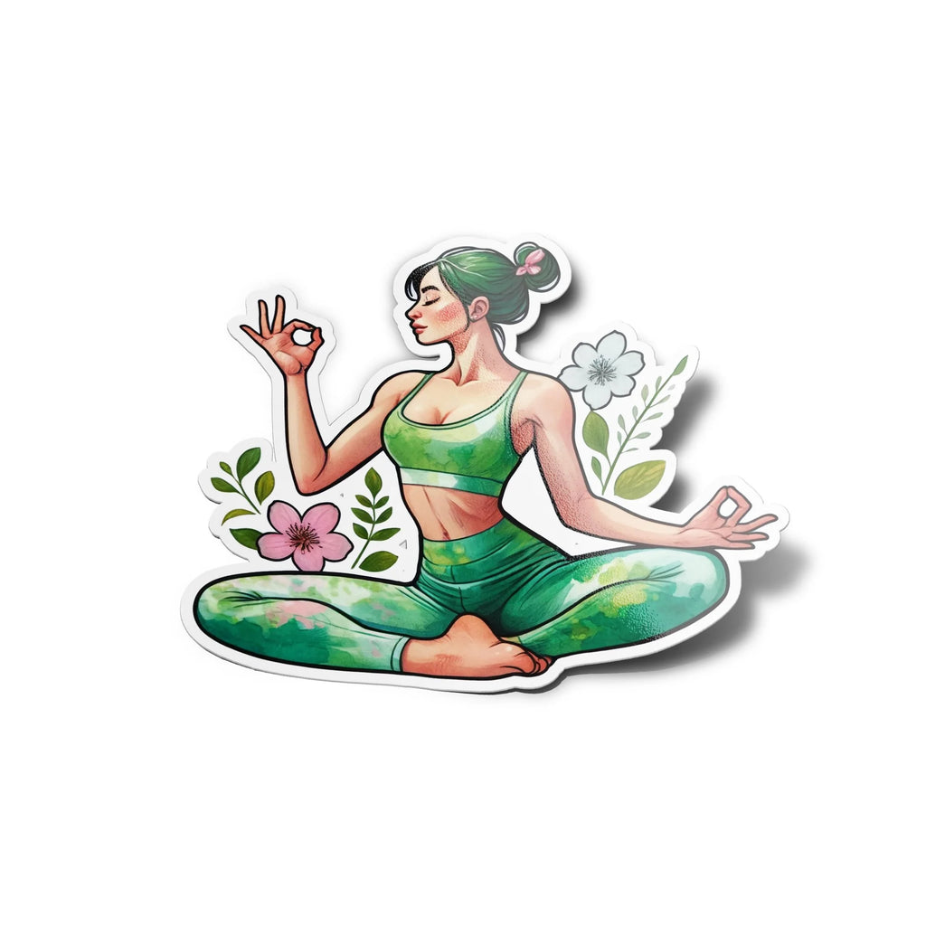 Sticker Vinyle Yoga Zen - Autocollant Femme Lotus avec Fleurs - Résistant Eau et UV de Haute Qualité